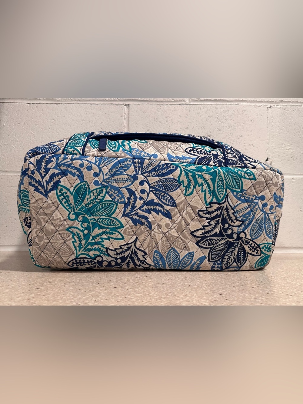 2pc Vera Bradley Miller Bag in "Santiago" Blue Teal Floral & Luggage Tag Set - Picture 11 of 16